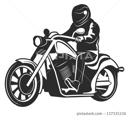 Biker black logo. Motorcycle rider retro label 137335238