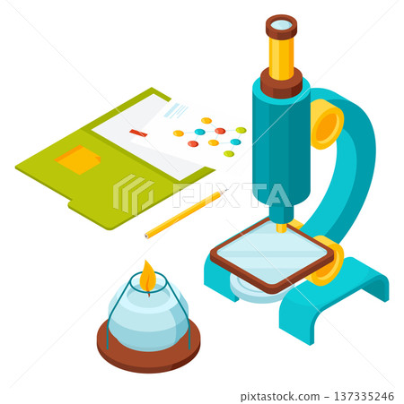 Chemical research and education. Biotech laboratory cartoon icon Chemical research and education. Biotech laboratory cartoon icon 137335246
