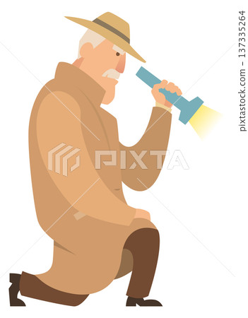 Private investigator with pocket flashlight. Cartoon detective character Private investigator with pocket flashlight. Cartoon detective character 137335264
