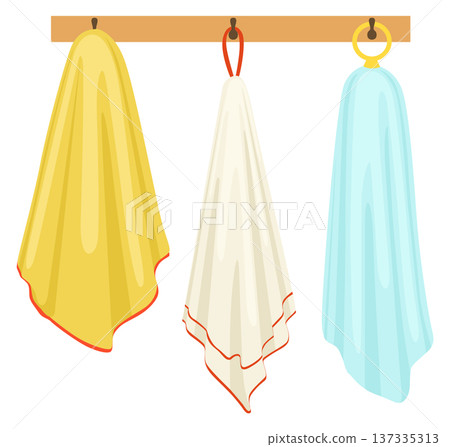 Towel rack with hanging clean cloth cartoon icon 137335313