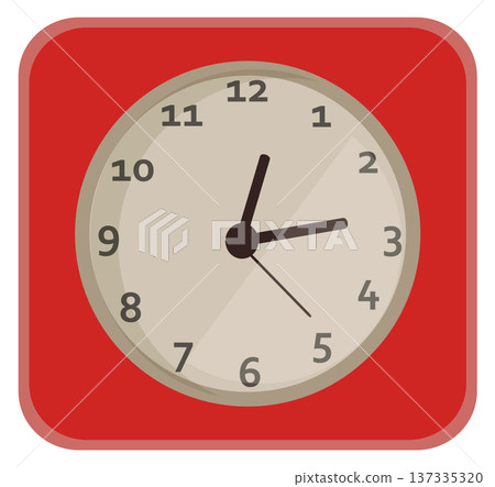 Round dial clock. Red wall watch icon Round dial clock. Red wall watch icon 137335320
