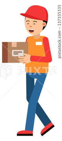 Walking delivery guy with post box cartoon icon Walking delivery guy with post box cartoon icon 137335335
