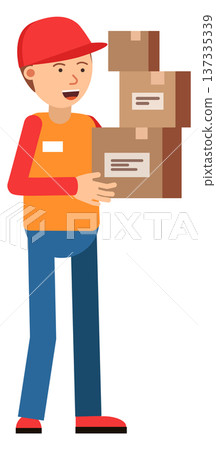 Cardboard boxes in delivery guy hands cartoon icon Cardboard boxes in delivery guy hands cartoon icon 137335339