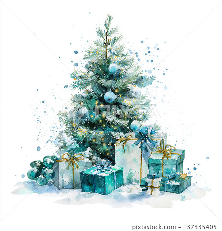 Christmas tree with gifts in winter setting capturing the holiday spirit and joy during the festive season Christmas tree with gifts in winter setting capturing the holiday spirit and joy during the festive season 137335405