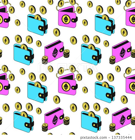 Seamless Cryptocurrency Wallet Pattern with Ethereum Coins 137335444