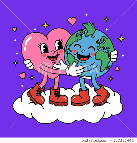 Love the Planet Concept with Heart and Earth Mascots 137335448