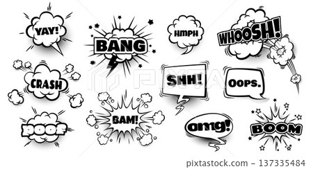 Comic sound effect balloons set isolated on white Comic sound effect balloons set isolated on white 137335484