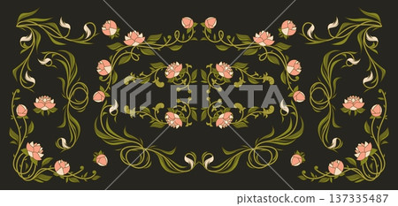 Vintage art nouveau floral borders set 137335487