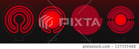 Electric, inductive stove top, glowing red burners 137335488
