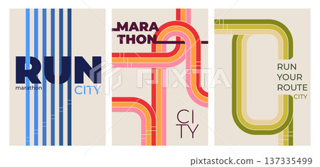 Marathon poster set, sport banners collection 137335499