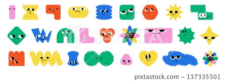 Cute funny faces with eyes and different emotions Cute funny faces with eyes and different emotions 137335501
