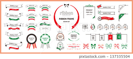簡單易用！絲帶設計邊框素材套裝（標題、標題、邊框）/聖誕節 137335504