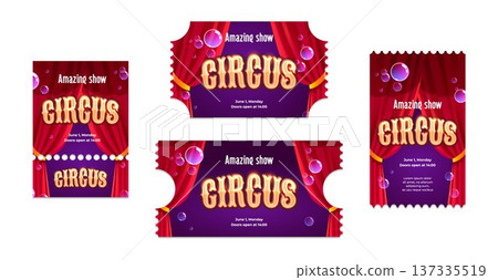 Vintage circus ticket borders with yellow letters 137335519