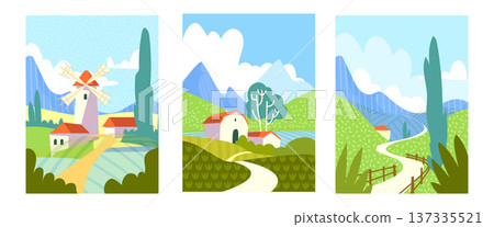 Spring abstract mountain countryside landscapes 137335521