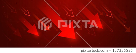 Red neon arrows moving down, financial loss Red neon arrows moving down, financial loss 137335555