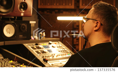 Producer Leads Project, Sound Engineer Manages Controls. Studio Production, Radio Broadcasting, Recording Studio. 137335576
