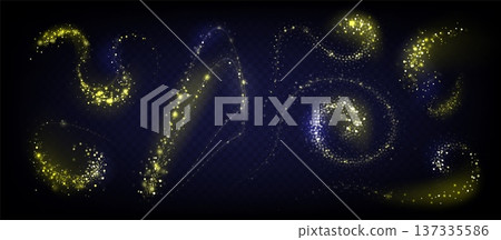 Gold glitter trails with sparkling dust particles, realistic Gold glitter trails with sparkling dust particles, realistic 137335586