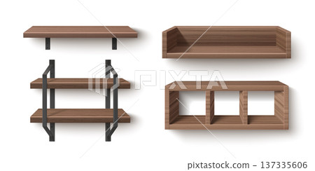 3D wooden bookshelf realistic vector isolated 3D wooden bookshelf realistic vector isolated 137335606