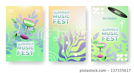 Music fest poster set, gradient, abstract waves 137335617