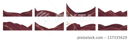 Elegant burgundy waves, golden ribbons borders 137335629
