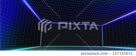 3D wireframe grid room with perspective lines 137335631