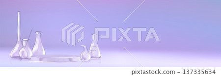 Laboratory glassware set and round podium realisti 137335634