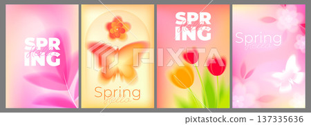 Spring cards with gradient blur, sakura flowers 137335636