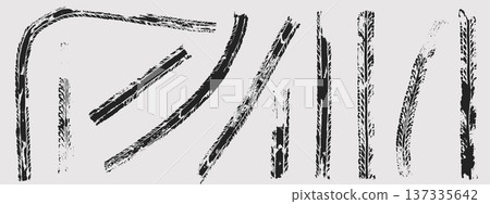 Black tire track marks isolated on white 137335642
