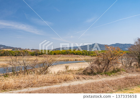 京都府京田邊市木津川左岸的河床景色 137335658