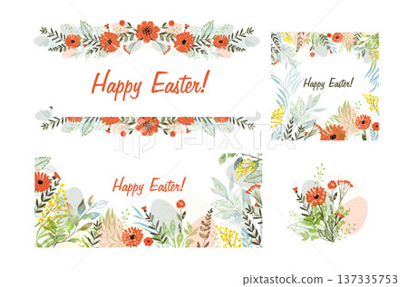 A set of beautiful Easter cards. Happy Easter. hand drawn. Not AI, Vector illustration 137335753