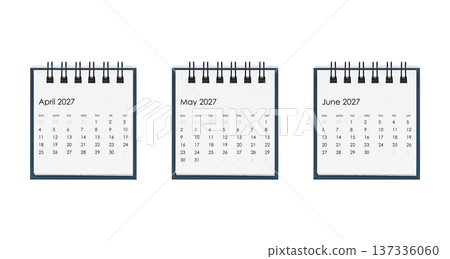 First quarter of 2027 desktop calendars isolated on white. Q1 business planning concept. 137336060