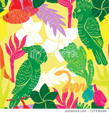 tropical seamless pattern with palm leaves tropical seamless pattern with palm leaves 137336086