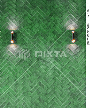 Sophisticated Bathroom or Kitchen Wall with Green Tiles and Brass Lamps Sophisticated Bathroom or Kitchen Wall with Green Tiles and Brass Lamps 137336119