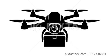 Black drone with delivery box icon, without background Black drone with delivery box icon, without background 137336391