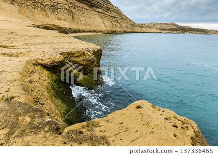 Coastal landscape with cliffs in Peninsula Valdes, World Heritage Site, Patagonia Argentina 137336468