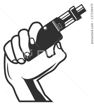 Vape black emblem. Smoking device in human hand Vape black emblem. Smoking device in human hand 137336475