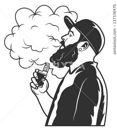 Smoking man with electronic cigarette. Aroma fume alternative Smoking man with electronic cigarette. Aroma fume alternative 137336476