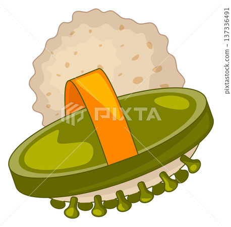 Body care routine cartoon icon. Bath massage brush Body care routine cartoon icon. Bath massage brush 137336491