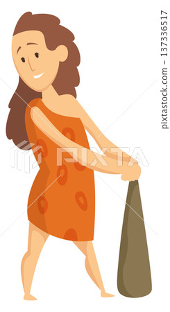 Happy primitive woman cartoon character. Funny prehistoric mascot Happy primitive woman cartoon character. Funny prehistoric mascot 137336517