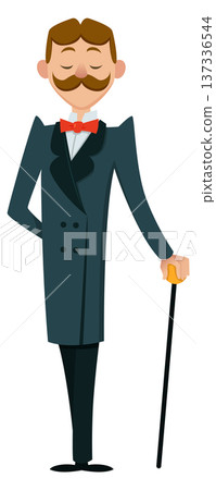 Gentleman cartoon character. Elegant vintage fashion man Gentleman cartoon character. Elegant vintage fashion man 137336544