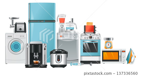 Home appliances. Modern kitchenware. Household interior devices 137336560