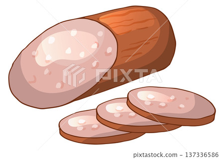 Mortadella color icon. Meat bologna slices drawing 137336586