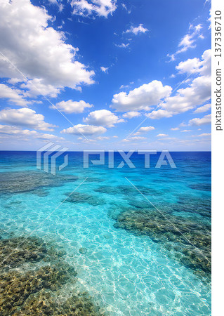熱帶海洋，藍天白雲，珊瑚礁 137336710