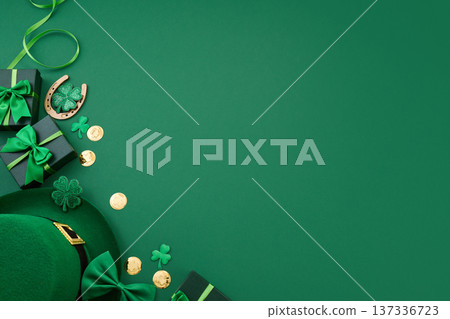 St. Patrick's day items creating a festive green border St. Patrick's day items creating a festive green border 137336723