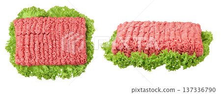 Minced meat, pork, beef, forcemeat isolated on white background. Top view Minced meat, pork, beef, forcemeat isolated on white background. Top view 137336790