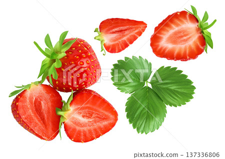 Strawberry half isolated on white background. Fresh berry with depth of field. Top view. Flat lay. Strawberry half isolated on white background. Fresh berry with depth of field. Top view. Flat lay. 137336806