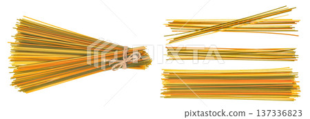 Colorful spaghetti tricolore pasta isolated on white background. Top view. Flat lay Colorful spaghetti tricolore pasta isolated on white background. Top view. Flat lay 137336823