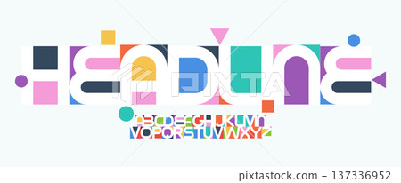 Colorful Font Logo Alphabet Geometric Cutout Shapes Letter Set Bauhaus Art Typography, Color Summer Typographic Design for Title Text, Typo Poster Headline, Creative Blocks Fonts. Vector Typeface 137336952