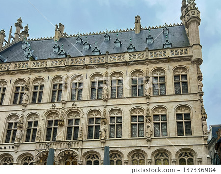 Intricate close-up of charming historic building in Leuven, Belgium 137336984