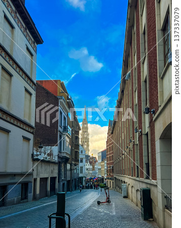Charming city street in Brussels under a clear blue sky, Belgium Charming city street in Brussels under a clear blue sky, Belgium 137337079